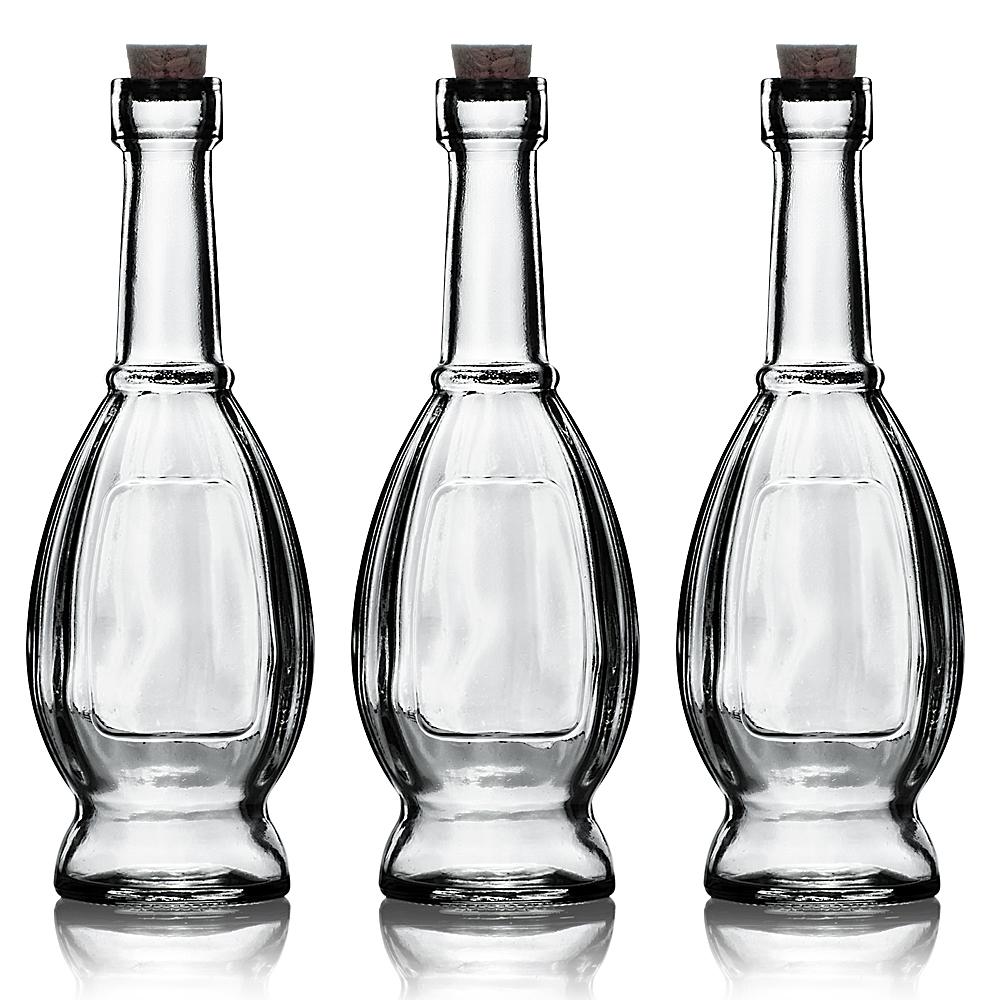 3-Pack 6.5&quot; Vera Clear Vintage Glass Bottle with Cork - DIY Wedding Flower &amp; Bud Vases - Luna Bazaar | Boho &amp; Vintage Style Decor
