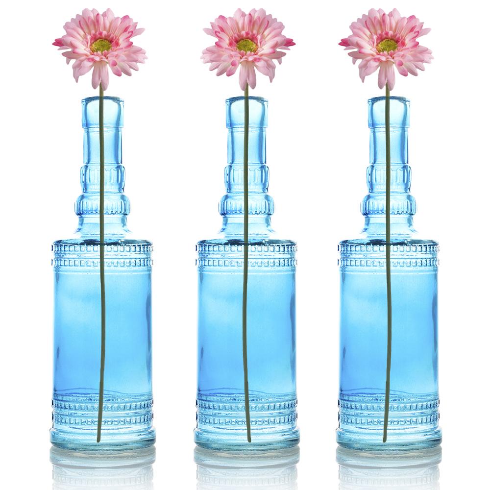 3-Pack 8.86&quot; Camila Turquoise Vintage Glass Bottle with Wedding Flower Bud Vase with Cork - Luna Bazaar | Boho &amp; Vintage Style Decor