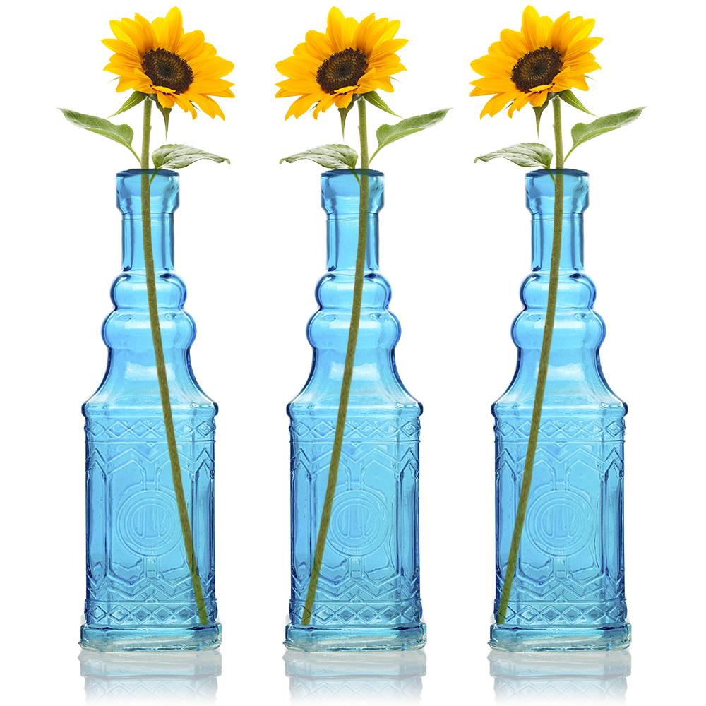 12-Pack 6.5&quot; Ella Turquoise Vintage Glass Bottle with Wedding Flower Bud Vase with Cork - Luna Bazaar | Boho &amp; Vintage Style Decor