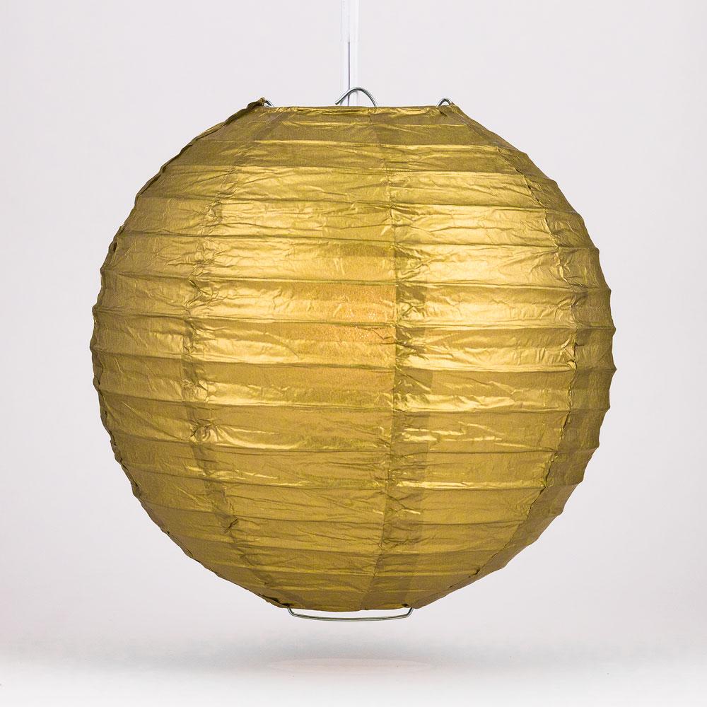 30 Inch Gold Jumbo Parallel Ribbing Round Paper Lantern - Luna Bazaar | Boho &amp; Vintage Style Decor
