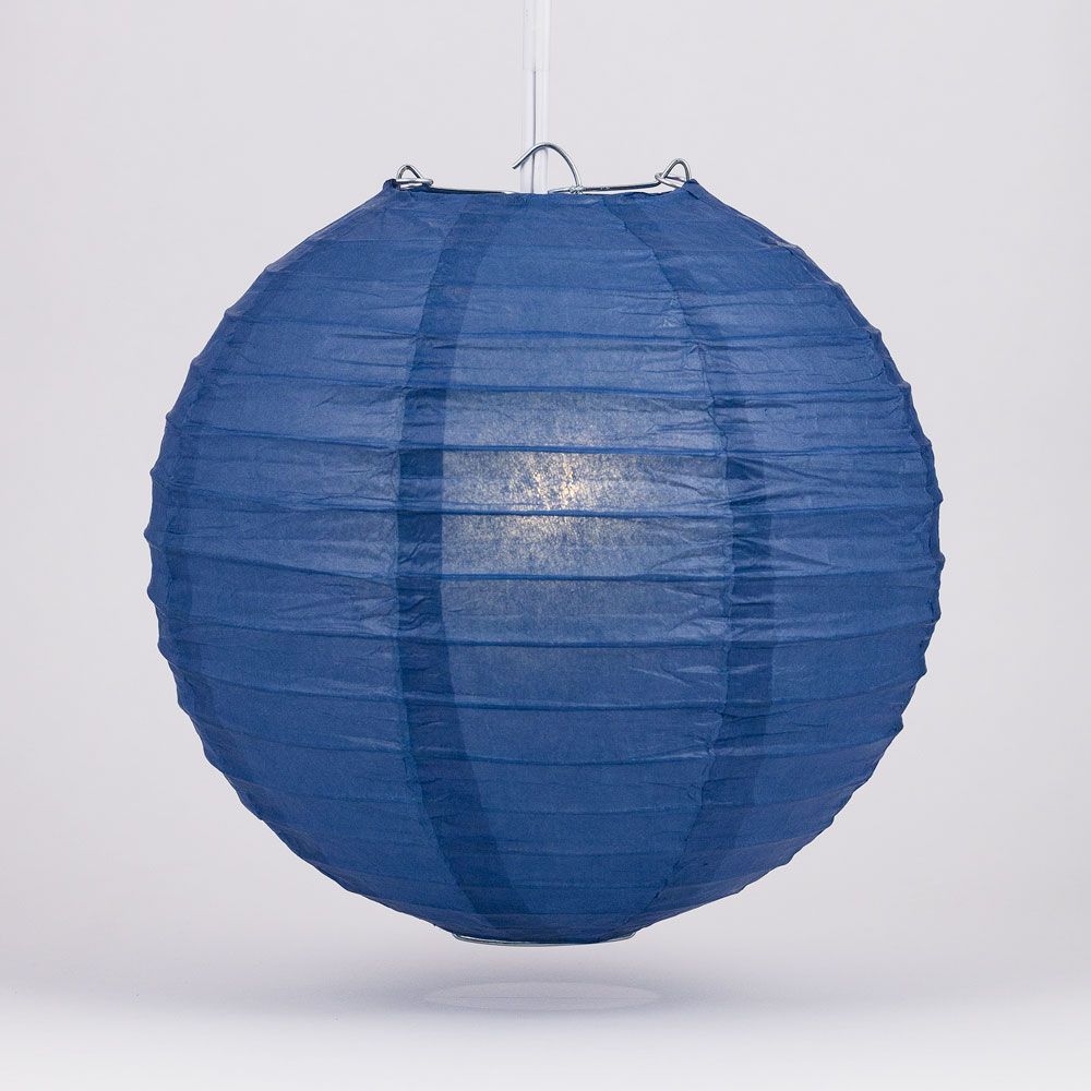 30 Inch Navy Blue Jumbo Parallel Ribbing Round Paper Lantern - Luna Bazaar | Boho &amp; Vintage Style Decor