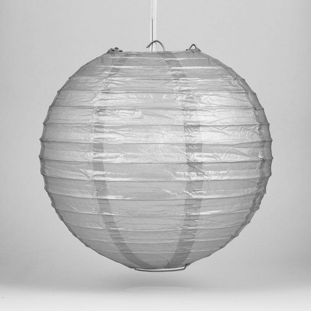 30 Inch Silver Jumbo Parallel Ribbing Round Paper Lantern - Luna Bazaar | Boho &amp; Vintage Style Decor