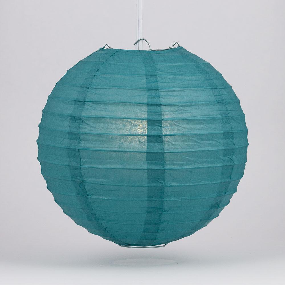 30 Inch Tahiti Teal Jumbo Parallel Ribbing Round Paper Lantern - Luna Bazaar | Boho &amp; Vintage Style Decor