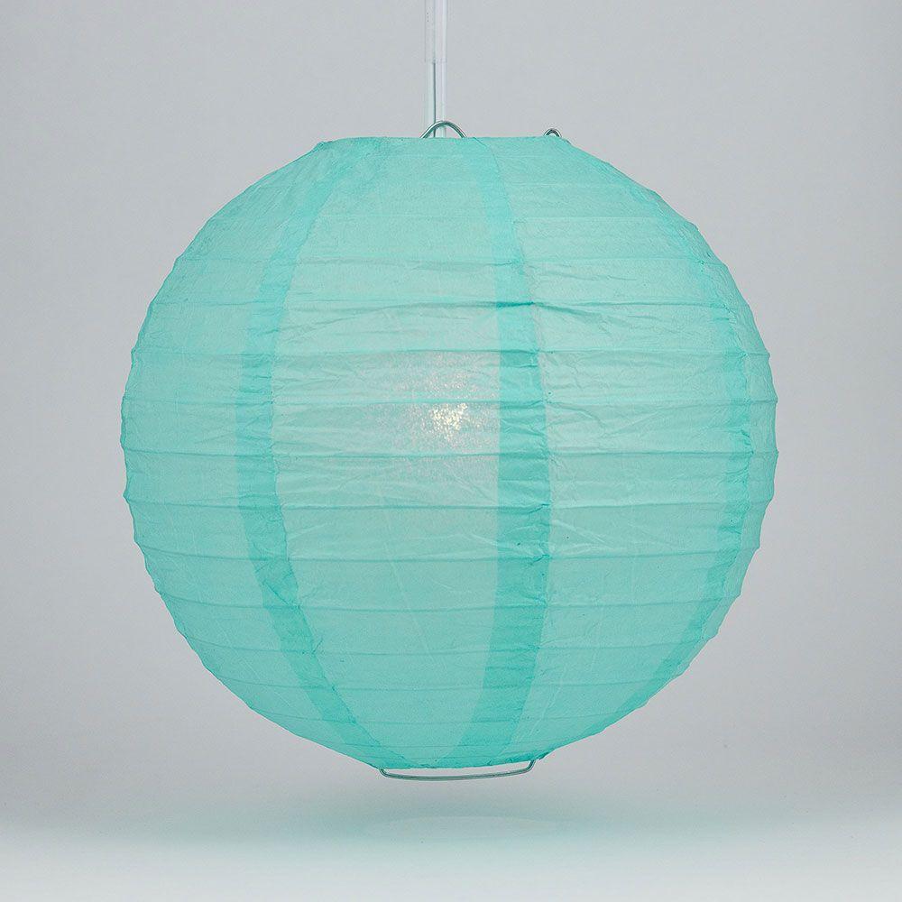 30 Inch Water Blue Jumbo Parallel Ribbing Round Paper Lantern - Luna Bazaar | Boho &amp; Vintage Style Decor
