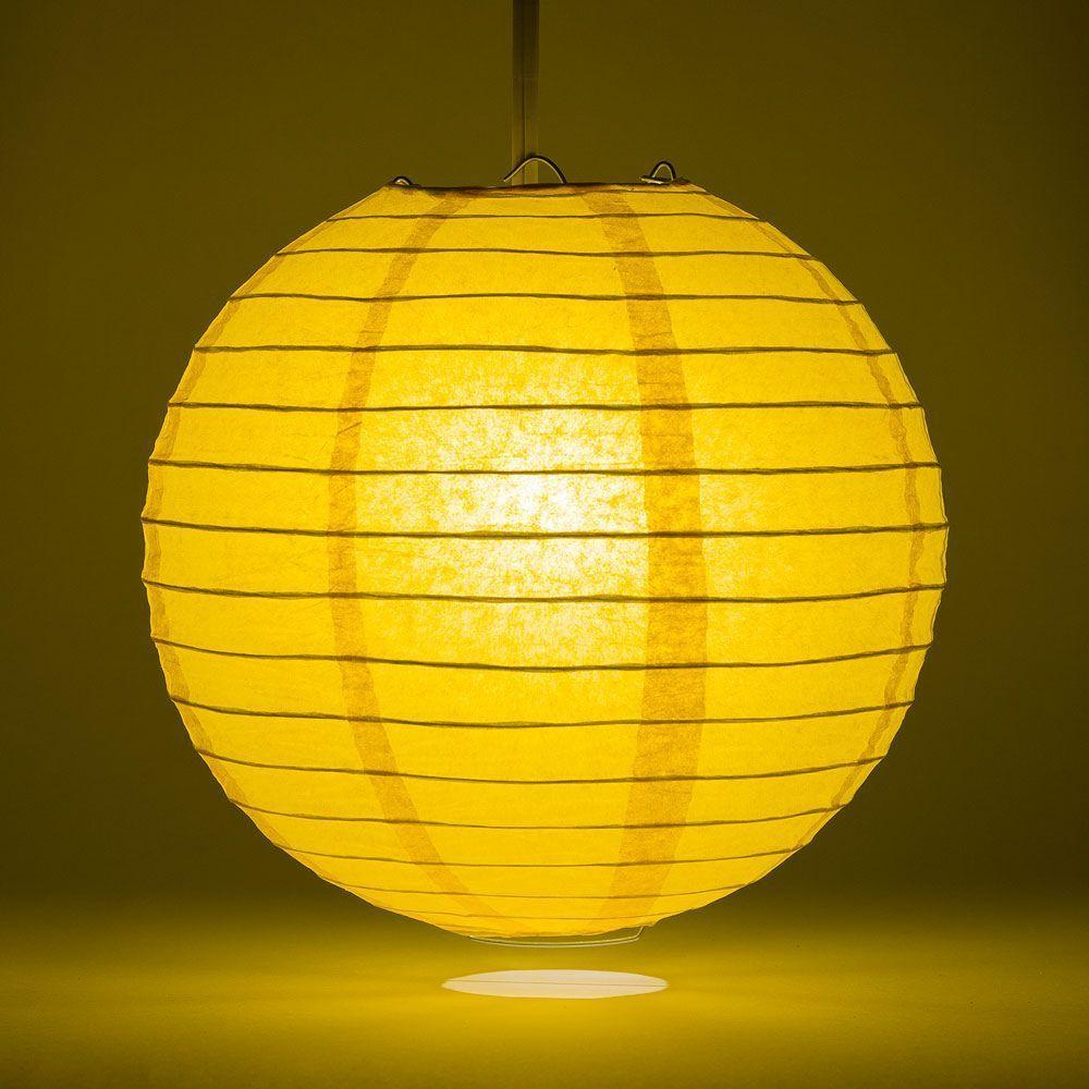 (Discontinued) 30 Inch Yellow-Orange Jumbo Parallel Ribbing Round Paper Lantern - Luna Bazaar | Boho &amp; Vintage Style Decor