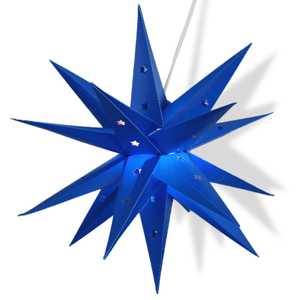 LANTERN + CORD + BULB | 31&quot; Dark Blue Moravian Weatherproof Star Lantern Lamp, Hanging Decoration