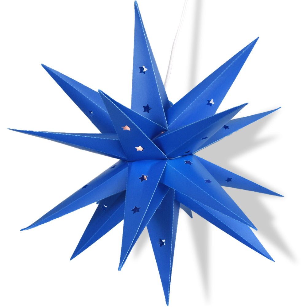 LANTERN + CORD + BULB | 30&quot; Dark Blue Moravian Weatherproof Star Lantern Lamp, Hanging Decoration
