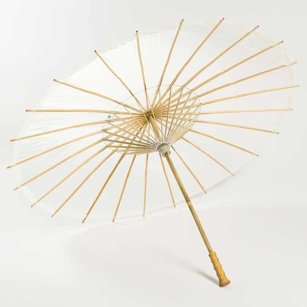 38 Inch Beige / Ivory Nylon Parasol Umbrella with Elegant Handle - Luna Bazaar | Boho &amp; Vintage Style Decor