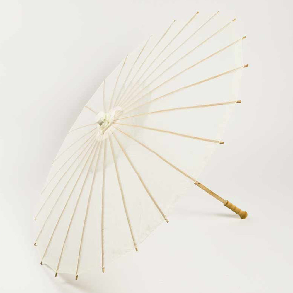 38 Inch Beige / Ivory Nylon Parasol Umbrella with Elegant Handle - Luna Bazaar | Boho & Vintage Style Decor