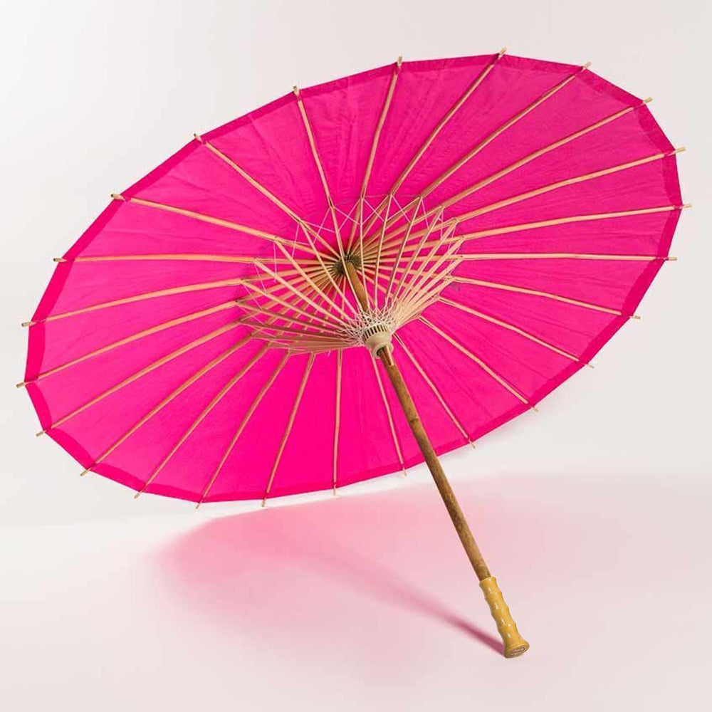 BULK PACK (6-Pack) 32 Inch Fuchsia Paper Parasol Umbrella with Elegant Handle - Luna Bazaar | Boho &amp; Vintage Style Decor