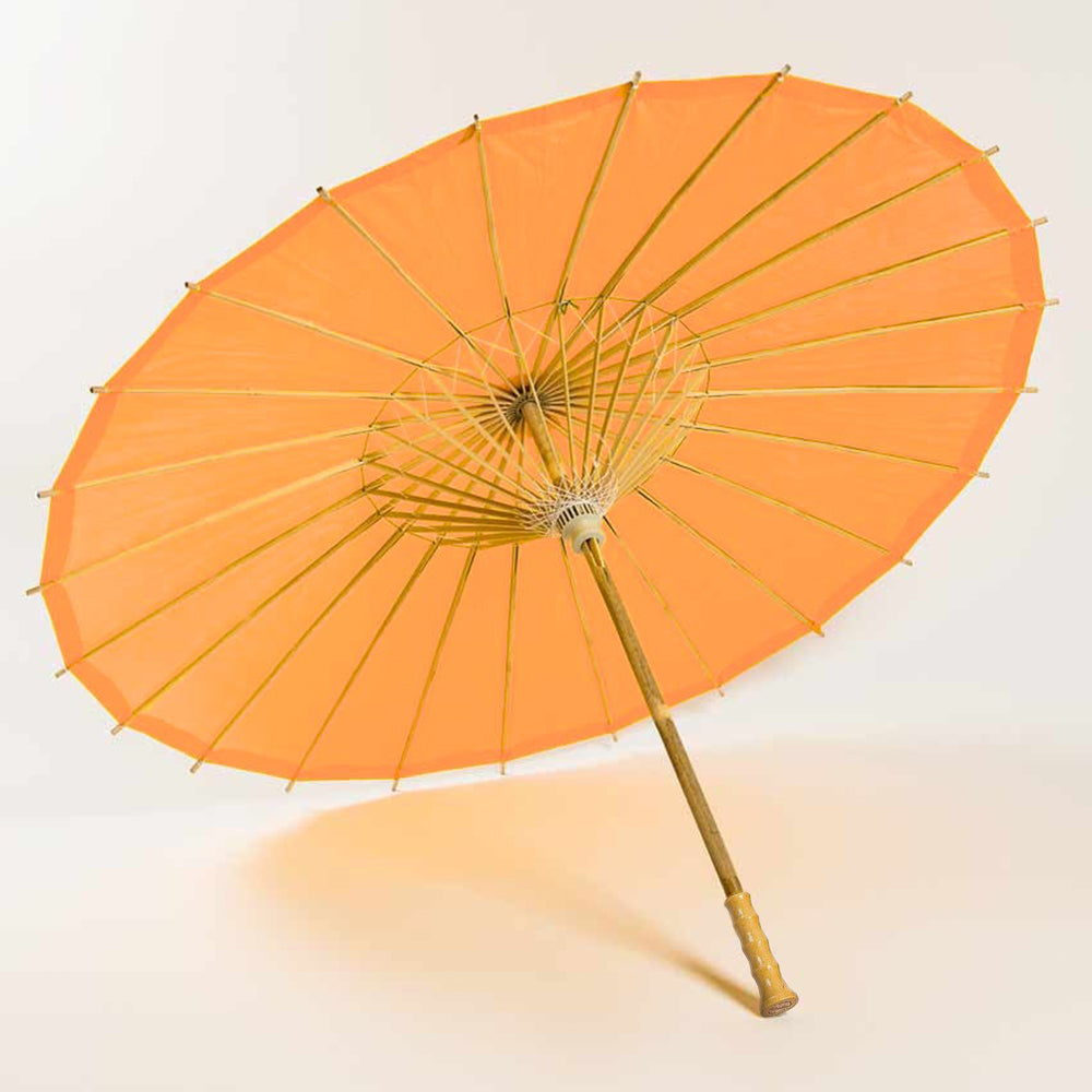 BULK PACK (10-Pack) 32 Inch Orange Paper Parasol Umbrella with Elegant Handle - Luna Bazaar | Boho &amp; Vintage Style Decor