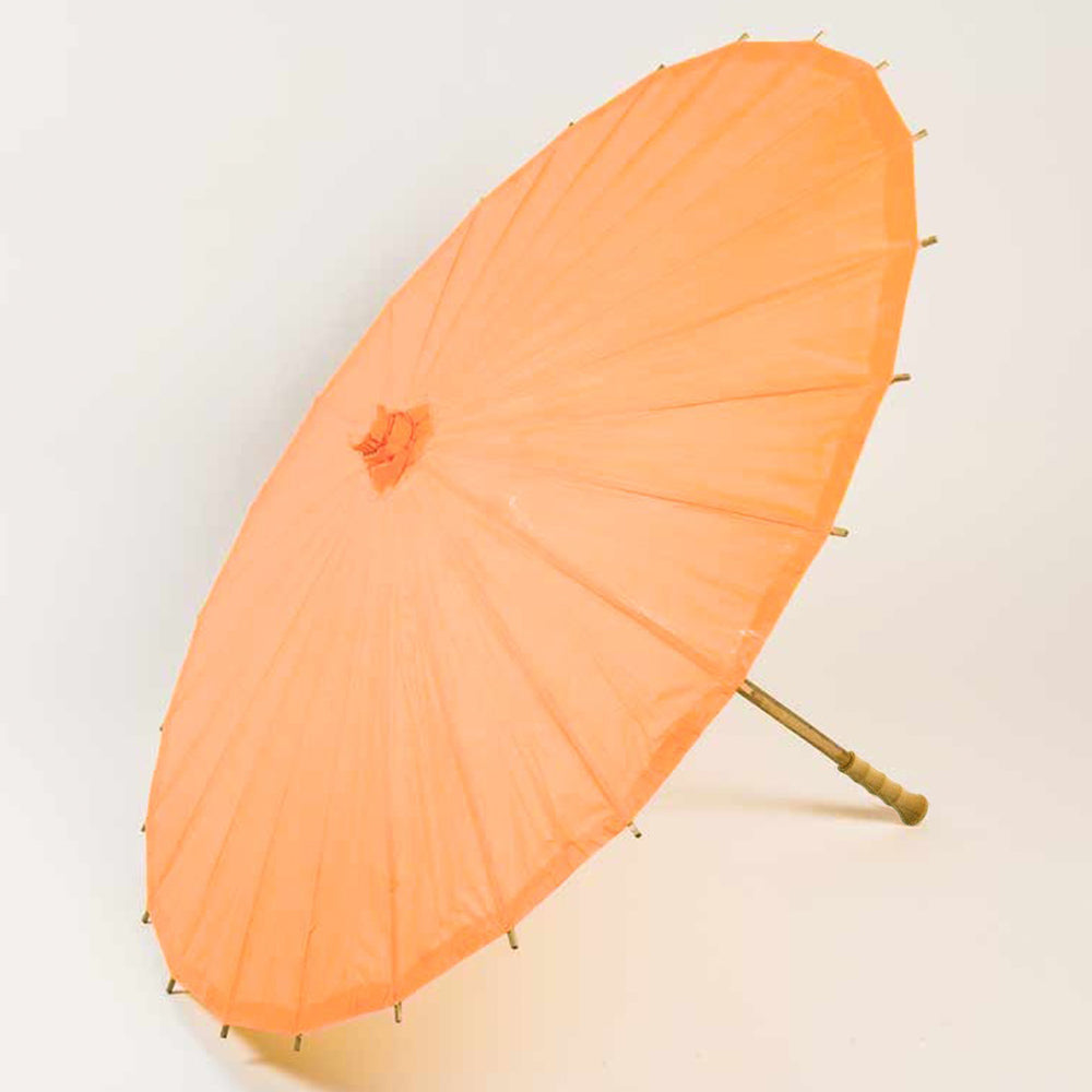BULK PACK (10-Pack) 32 Inch Orange Paper Parasol Umbrella with Elegant Handle - Luna Bazaar | Boho &amp; Vintage Style Decor
