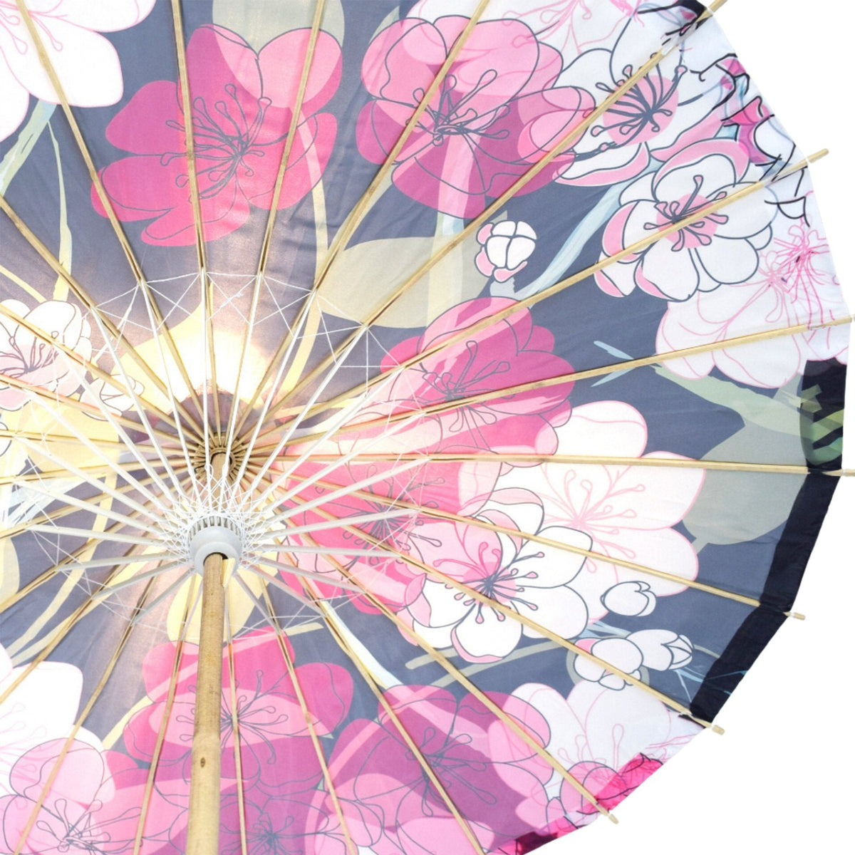 32 Inch Midnight Spring Cherry Blossom Premium Nylon Parasol Umbrella with Elegant Handle - Luna Bazaar | Boho &amp; Vintage Style Decor