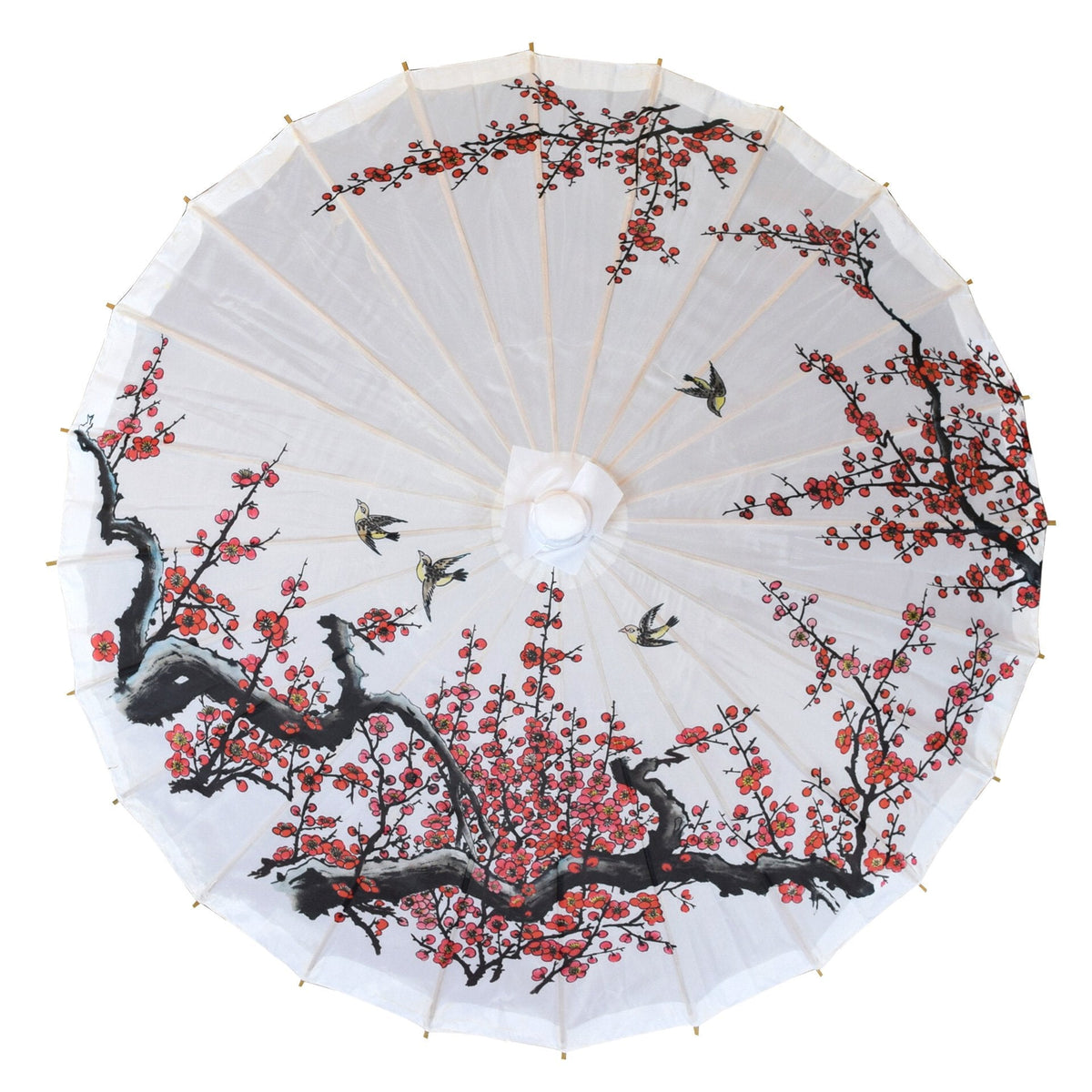 32 Inch Cherry Blossom Birds Premium Nylon Parasol Umbrella with Elegant Handle