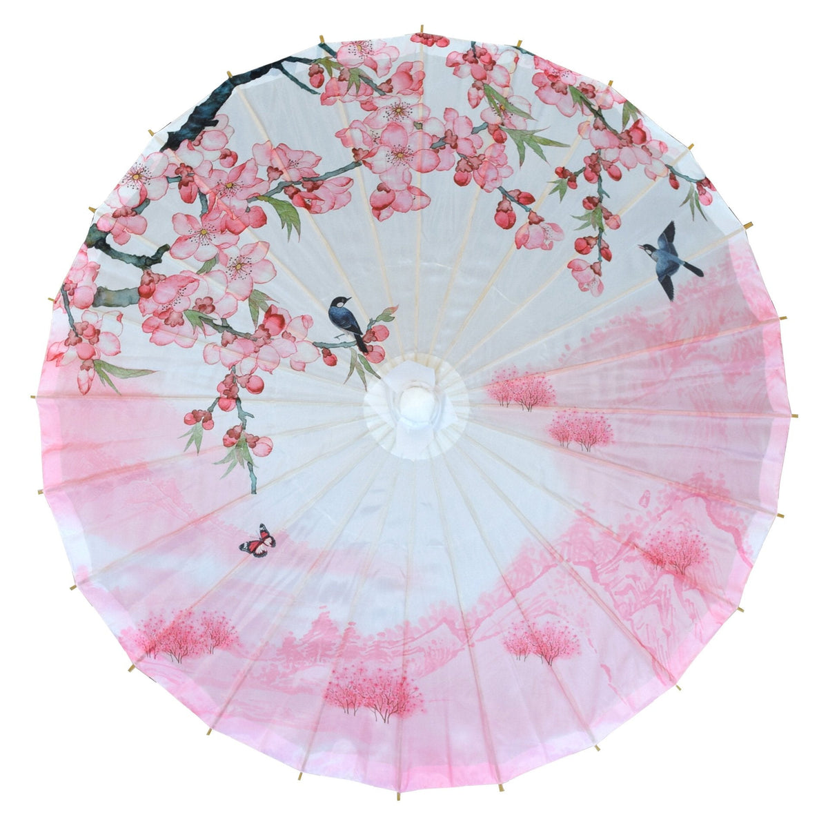 32 Inch Pink Cherry Blossom Premium Nylon Parasol Umbrella with Elegant Handle