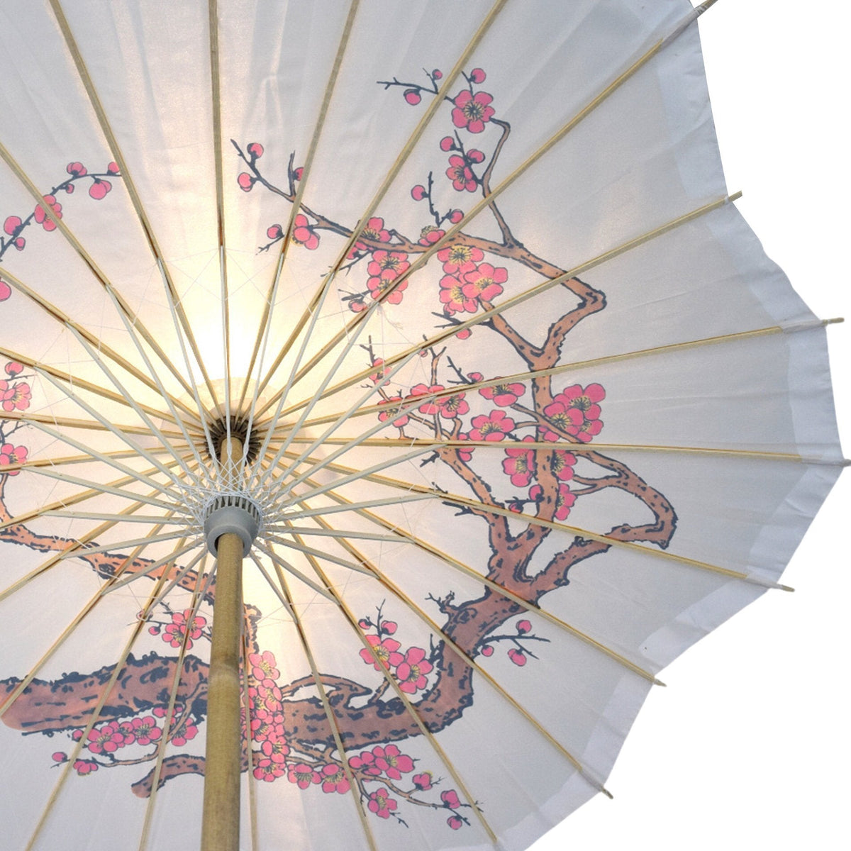 32 Inch Cherry Blossom Premium Nylon Parasol Umbrella, Scallop Shaped with Elegant Handle - Luna Bazaar | Boho &amp; Vintage Style Decor
