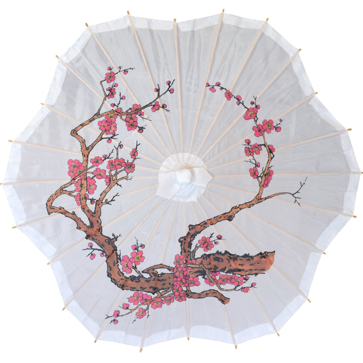 32 Inch Cherry Blossom Premium Nylon Parasol Umbrella, Scallop Shaped with Elegant Handle