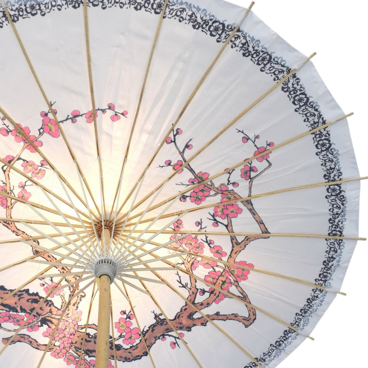 32 Inch Cherry Blossom with Floral Ring Premium Nylon Parasol Umbrella with Elegant Handle - Luna Bazaar | Boho &amp; Vintage Style Decor
