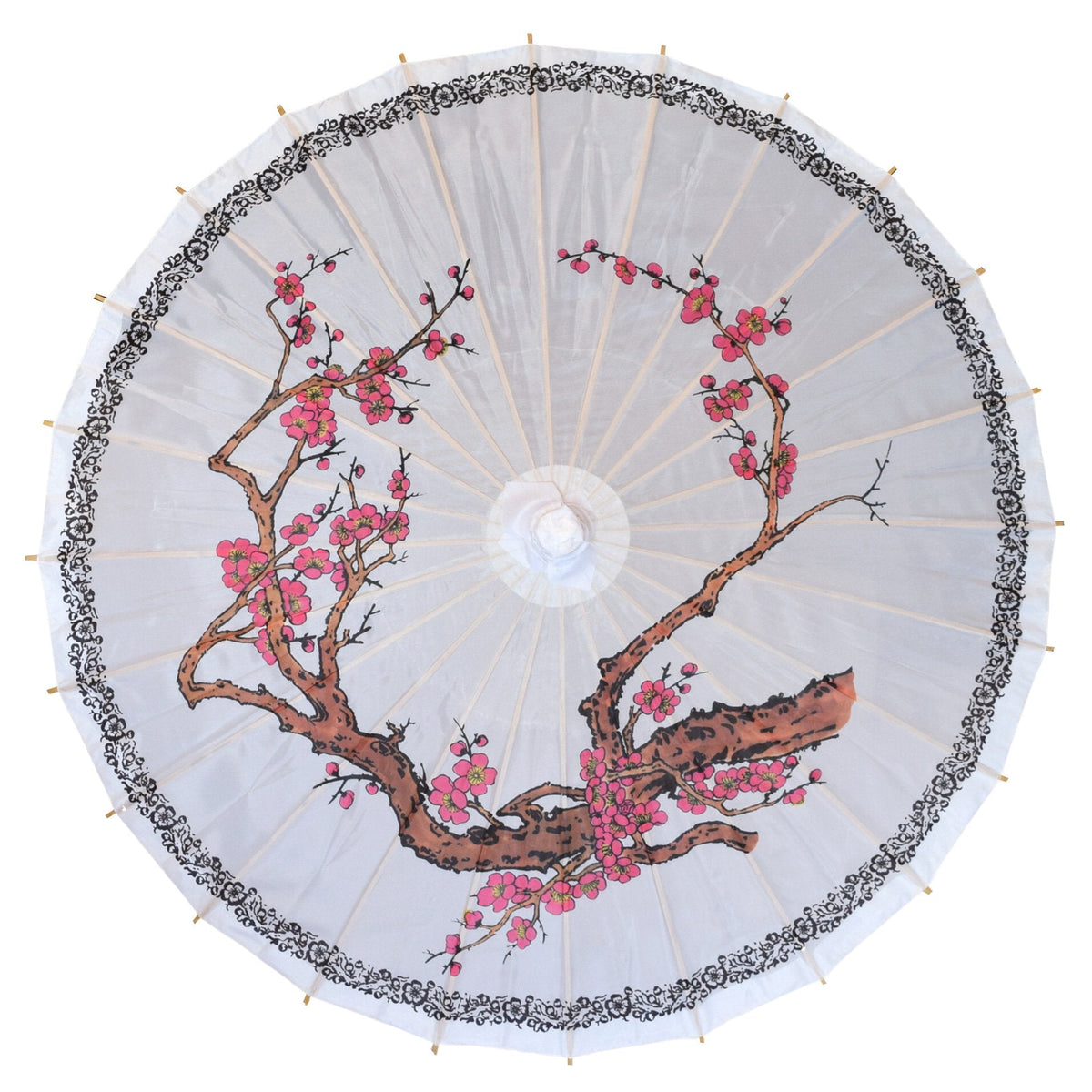 32 Inch Cherry Blossom with Floral Ring Premium Nylon Parasol Umbrella with Elegant Handle
