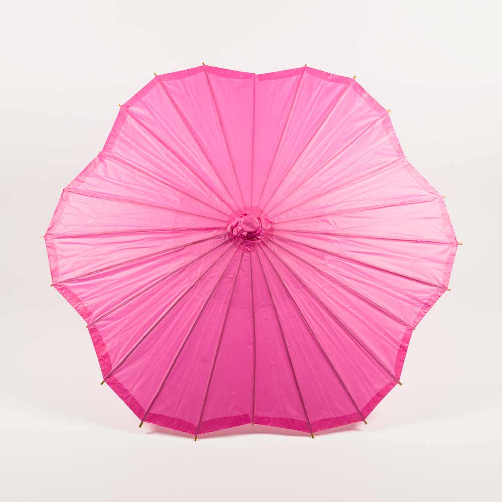 BULK PACK (10-Pack) 32 Inch Fuchsia Paper Parasol Umbrella, Scallop Blossom Shaped with Elegant Handle