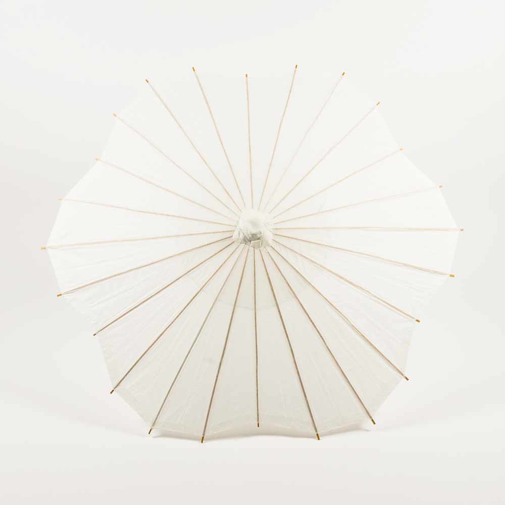 BULK PACK (10-Pack) 32 Inch White Paper Parasol Umbrella, Scallop Blossom Shaped with Elegant Handle