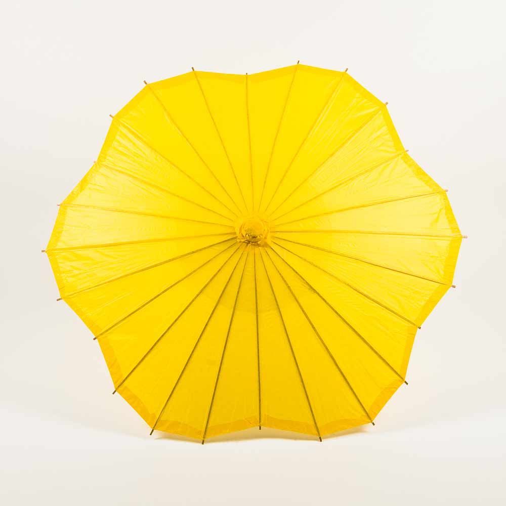 BULK PACK (6-Pack) 32 Inch Yellow Paper Parasol Umbrella, Scallop Blossom Shaped with Elegant Handle