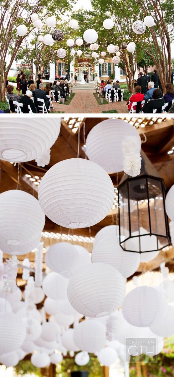 20 Inch White Parallel Ribbing Round Paper Lantern - Luna Bazaar | Boho &amp; Vintage Style Decor