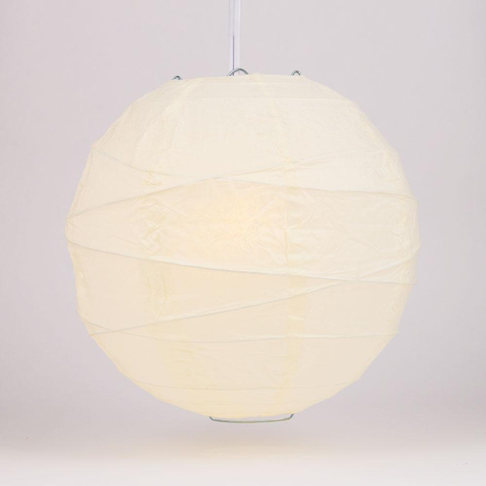 36 Inch Beige Shimmering Nylon Lantern, Free-Style Ribbing, Durable, Hanging
