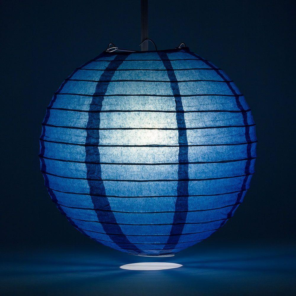 36 Inch Navy Blue Jumbo Parallel Ribbing Round Paper Lantern - Luna Bazaar | Boho &amp; Vintage Style Decor