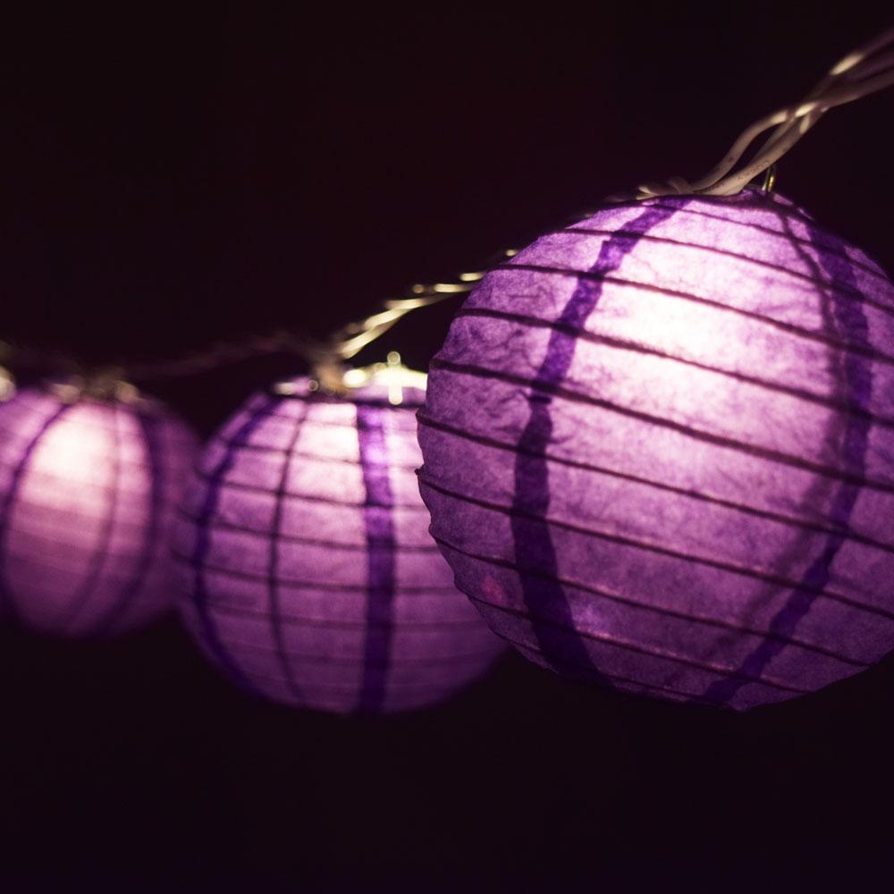 10 Socket Purple Round Paper Lantern Party String Lights (4&quot; Lanterns, Expandable) - Luna Bazaar | Boho &amp; Vintage Style Decor