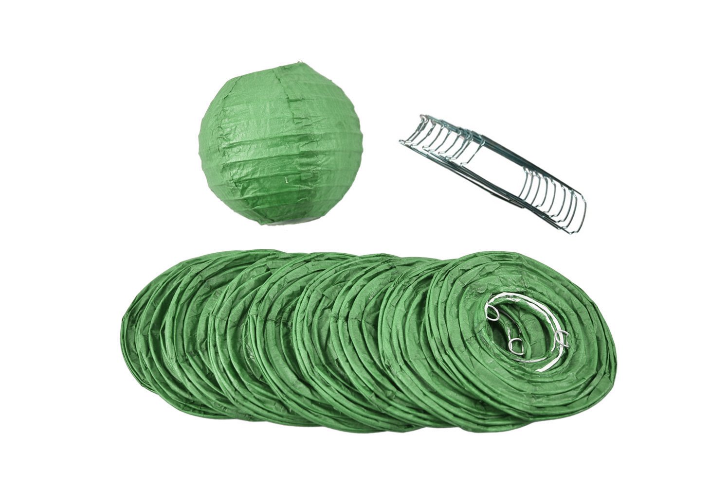 4 Inch Emerald Green Parallel Ribbing Round Paper Lantern (10 PACK) - Luna Bazaar | Boho & Vintage Style Decor
