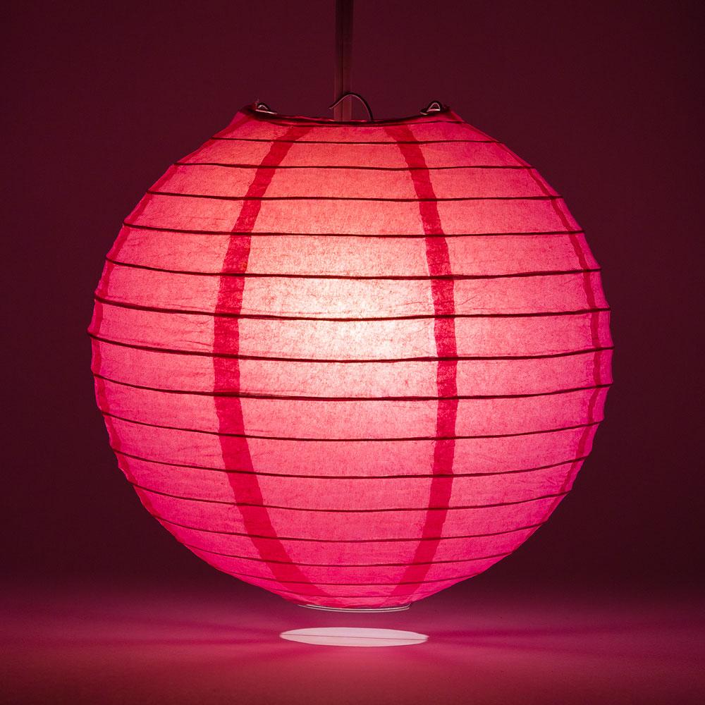 36 Inch Fuchsia / Hot Pink Jumbo Parallel Ribbing Round Paper Lantern - Luna Bazaar | Boho &amp; Vintage Style Decor