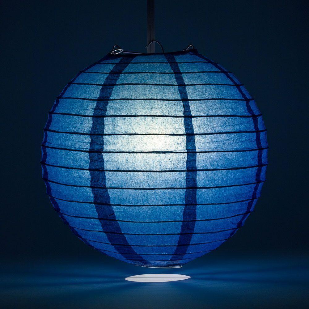 20 Inch Navy Blue Parallel Ribbing Round Paper Lantern - Luna Bazaar | Boho &amp; Vintage Style Decor