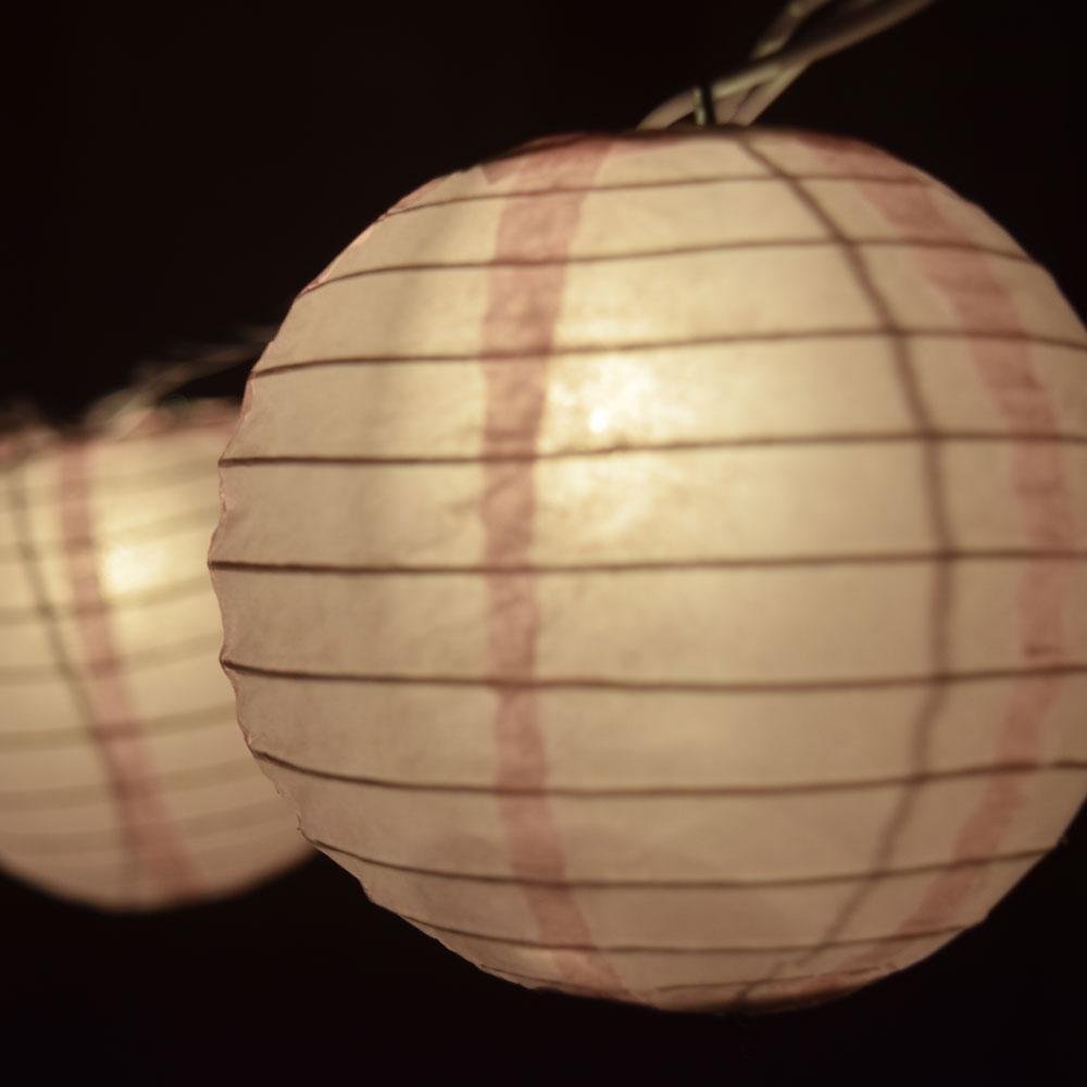10 Socket Pink Round Paper Lantern Party String Lights (4&quot; Lanterns, Expandable) - Luna Bazaar | Boho &amp; Vintage Style Decor