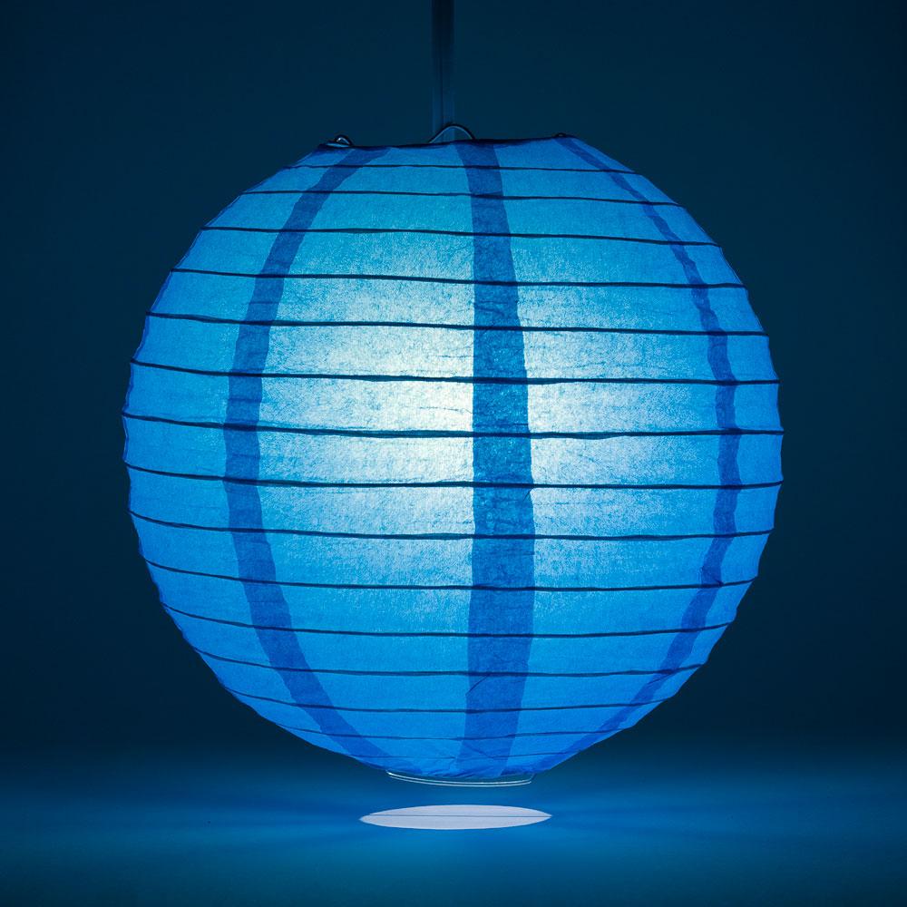 6 Inch Turquoise Parallel Ribbing Round Paper Lantern - Luna Bazaar | Boho &amp; Vintage Style Decor