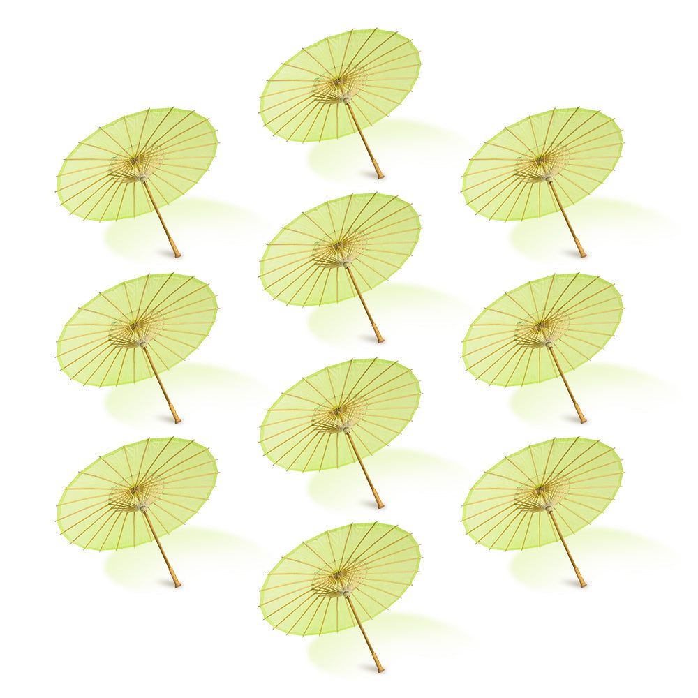 BULK PACK (10-Pack) 32 Inch Light Lime Paper Parasol Umbrella with Elegant Handle