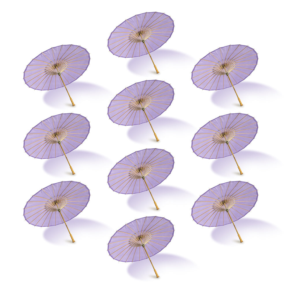 BULK PACK (10-Pack) 32 Inch Lavender Paper Parasol Umbrella with Elegant Handle