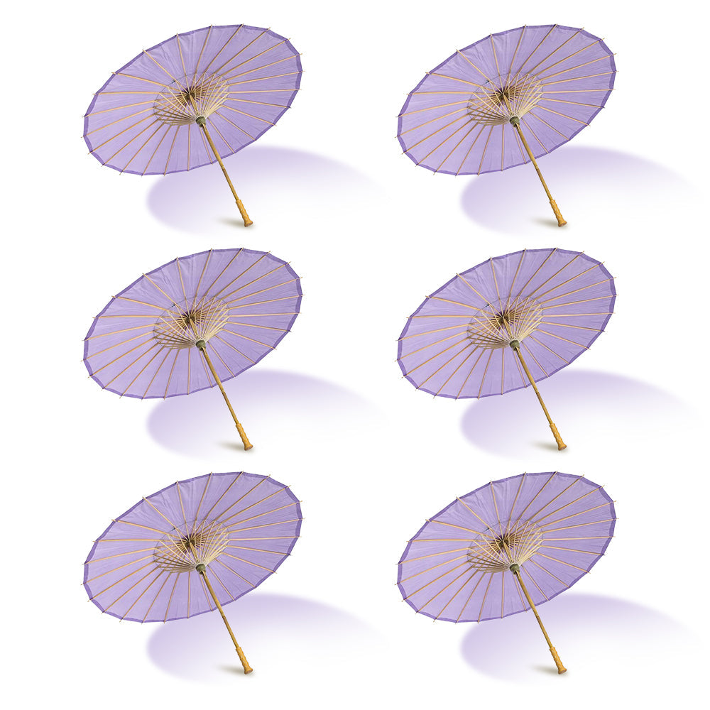 BULK PACK (6-Pack) 32 Inch Lavender Paper Parasol Umbrella with Elegant Handle