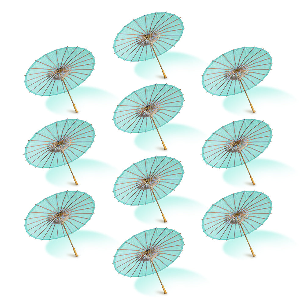BULK PACK (10-Pack) 32 Inch Cool Mint Green Paper Parasol Umbrella with Elegant Handle