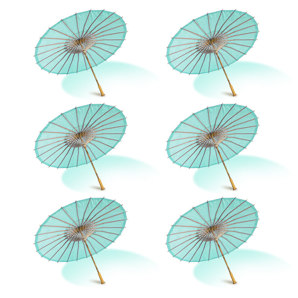 BULK PACK (6-Pack) 32 Inch Cool Mint Green Paper Parasol Umbrella with Elegant Handle