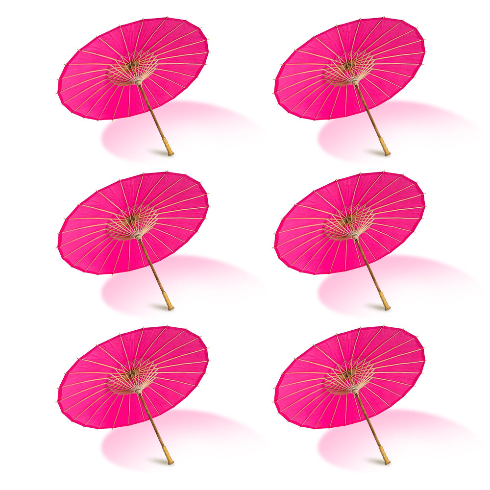 BULK PACK (6-Pack) 32 Inch Fuchsia Paper Parasol Umbrella with Elegant Handle