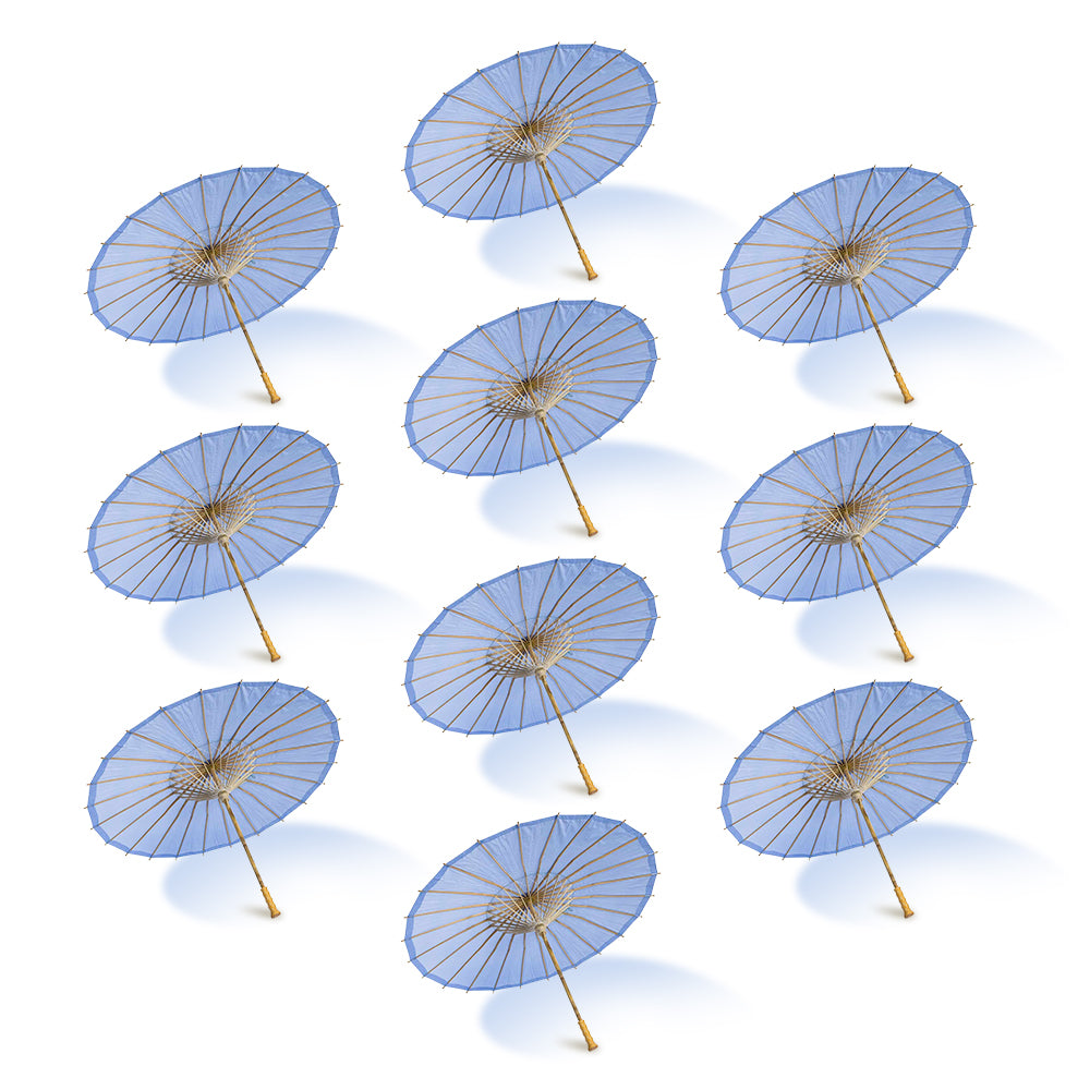 BULK PACK (10-Pack) 32 Inch Serenity Blue Paper Parasol Umbrella for Weddings and Parties with Elegant Handle