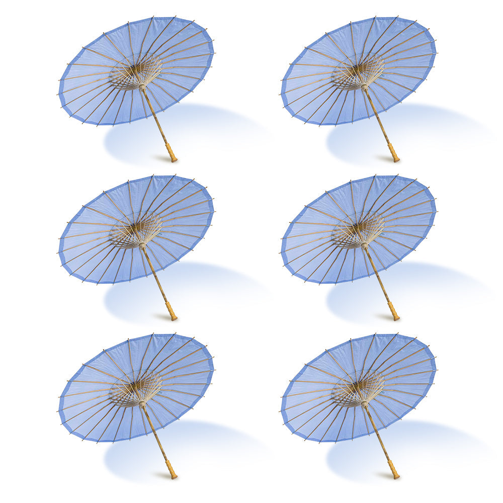 BULK PACK (6-Pack) 32 Inch Serenity Blue Paper Parasol Umbrella for Weddings and Parties with Elegant Handle