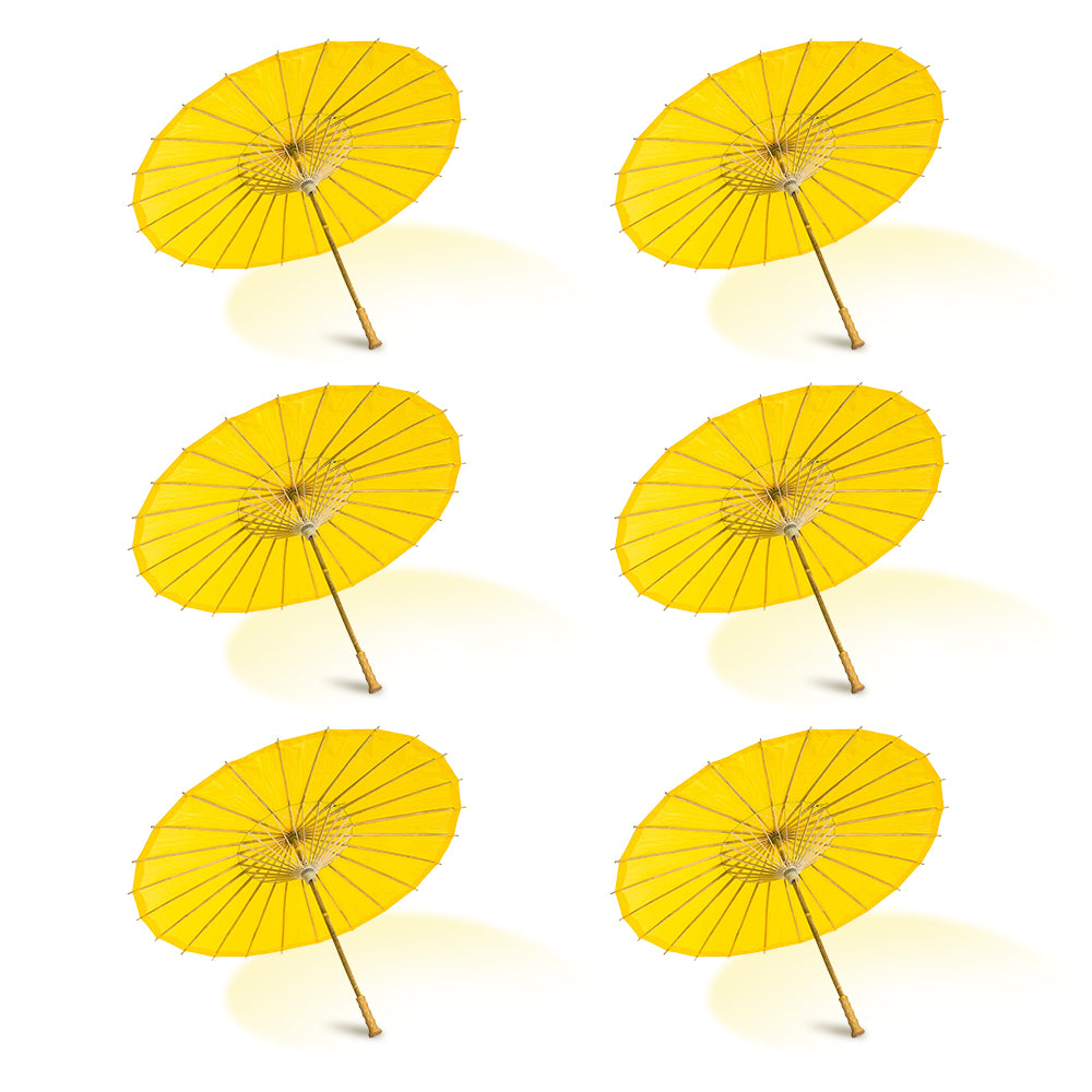 BULK PACK (6-Pack) 32 Inch Yellow Paper Parasol Umbrella with Elegant Handle - Luna Bazaar | Boho &amp; Vintage Style Decor
