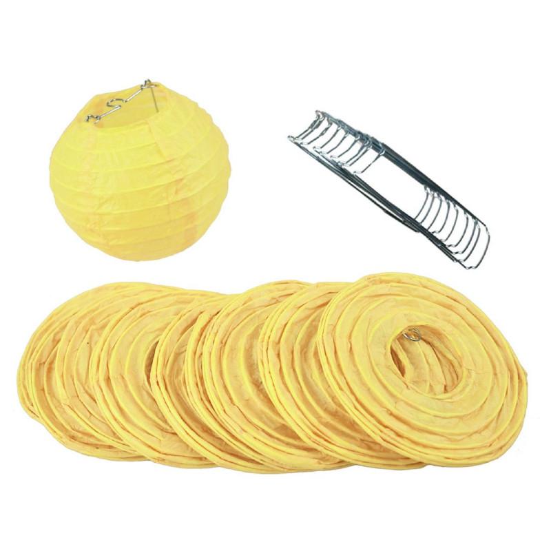 4 Inch Lemon Yellow Parallel Ribbing Round Paper Lantern (10-Pack) - Luna Bazaar | Boho &amp; Vintage Style Decor