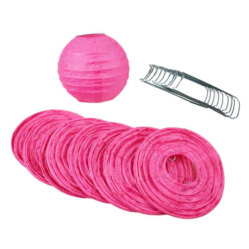 4 Inch Fuchsia / Hot Pink Parallel Ribbing Round Paper Lantern (10 PACK) - Luna Bazaar | Boho &amp; Vintage Style Decor