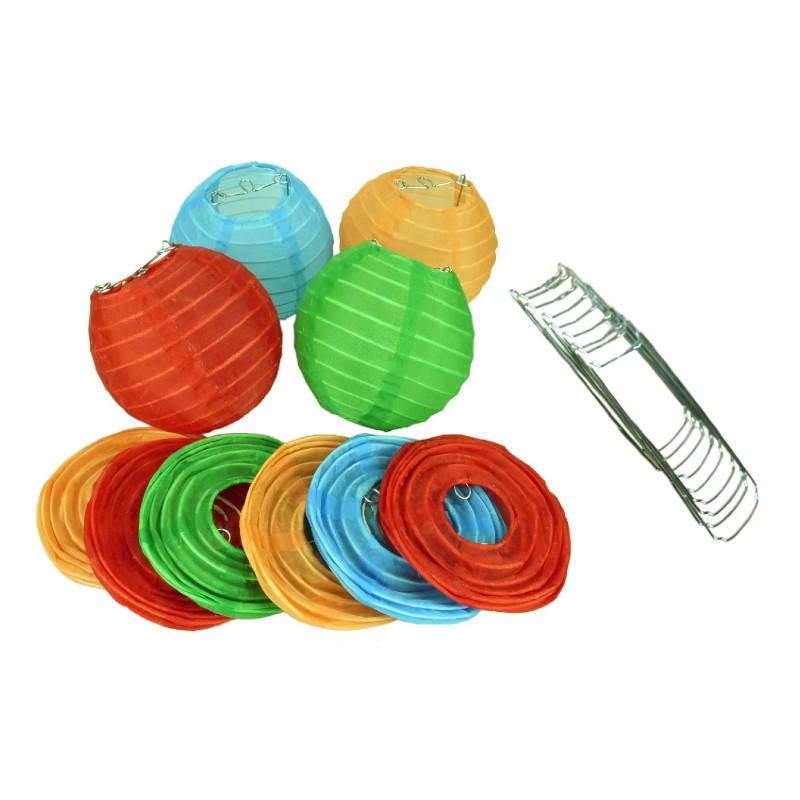 4 Inch Multi-Color Round Shimmering Nylon Lanterns, Parallel Ribbing, Hanging (10-Pack) - Luna Bazaar | Boho &amp; Vintage Style Decor