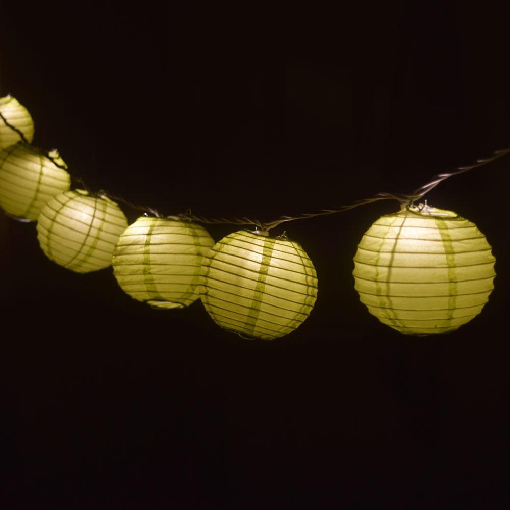 10 Socket Chartreuse Round Paper Lantern Party String Lights (4&quot; Lanterns, Expandable) - Luna Bazaar | Boho &amp; Vintage Style Decor