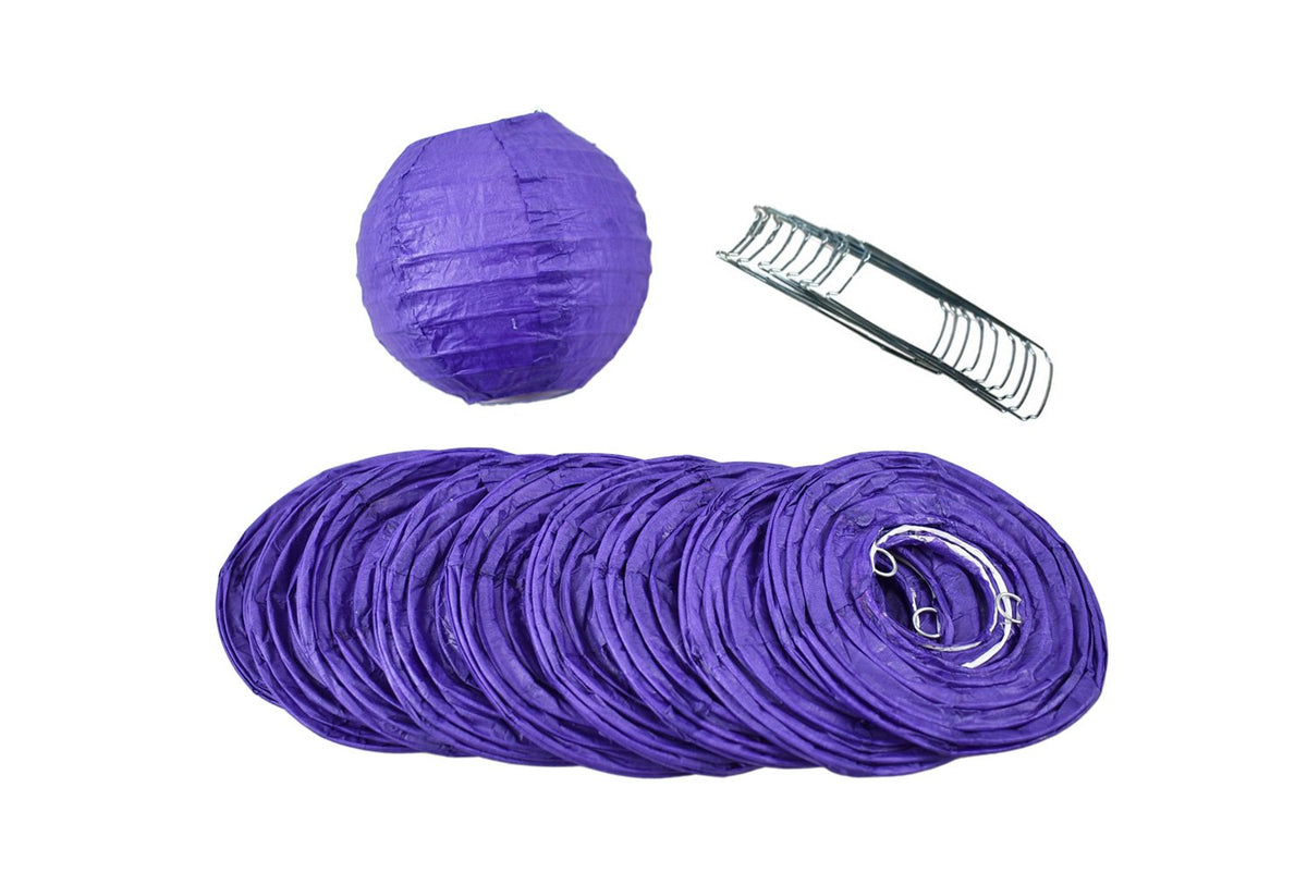 4 Inch Royal Purple Parallel Ribbing Round Paper Lantern (10 PACK) - Luna Bazaar | Boho &amp; Vintage Style Decor