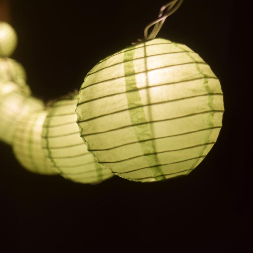 10 Socket Light Lime Green Round Paper Lantern Party String Lights (4&quot; Lanterns, Expandable) - Luna Bazaar | Boho &amp; Vintage Style Decor